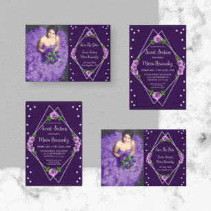 Purple Rose Silver Geometric Sweet 16 Save The Date