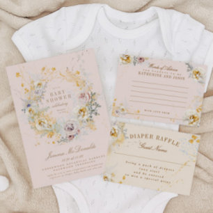 whimsical botanical pink baby shower invitation