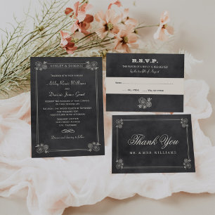 Vintage Black Chalkboard Wedding RSVP Card
