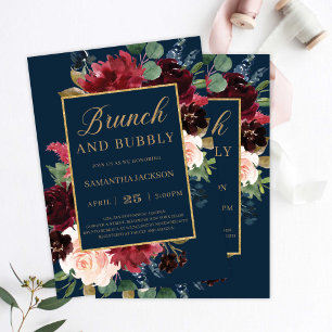 Boho navy burgundy blush floral vow renewal invitation