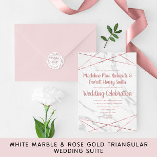 White Marble Rose Gold Magnetic Wedding Invitation