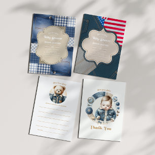 Denim Patchwork Rustic Chic Blue Jean Baby Shower Invitation