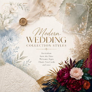 Embossed modern Ivory Wedding Peony Florals Invitation
