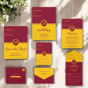 Elegant Luxury Burgundy And Gold Monogram Wedding RSVP Card