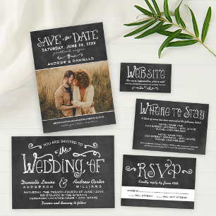 Rustic Script Chalkboard Wedding Rehearsal Dinner Invitation