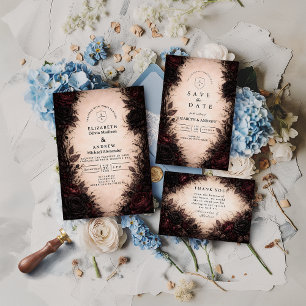 Dark Rose Gothic Wedding Thank You Card