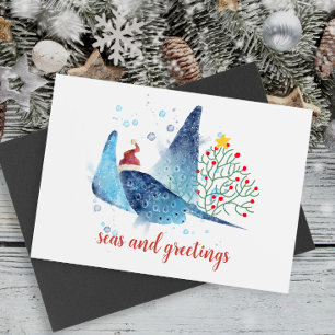 Cute Manta Ray Seas and Greetings Christmas Wrapping Paper