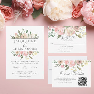 Elegant Spring Floral Blush Pink Peony Wedding Invitation