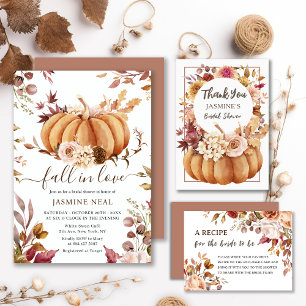 Pumpkin Floral Autumn   Fall in Love Bridal Shower Invitation