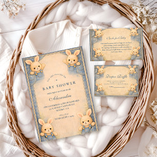 Vintage Blue Jeans Bunny Nursery Diapper Raffle Enclosure Card