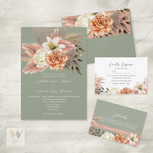 Sage Green Peach Floral Wedding Welcome Sign