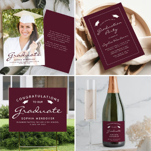 2026 Burgundy White Script Cap Graduation Sparkling Wine Label