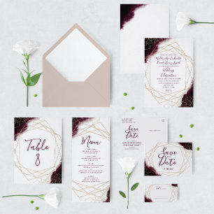 Burgundy Watercolor Geometric Wedding Invitation