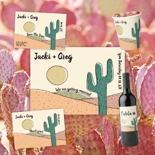 Custom Retro Boho Desert Cactus Wedding  Thank You Card