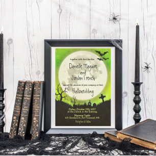 RSVP Halloween wedding - green with full moon