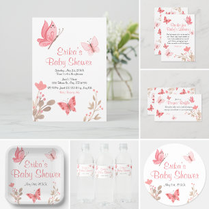 Girly Cute Floral Pink Butterflies Diaper Raffle Enclosure Card