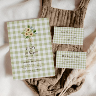 Autumn Baby in Bloom Gingham Sunflower Baby Shower Invitation