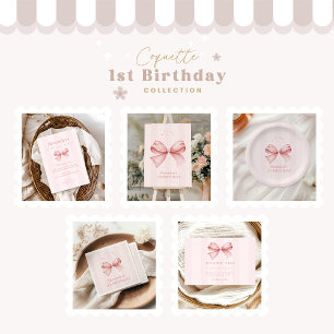 Pink Bow Fancy ONE Girl 1st Birthday  Invitation