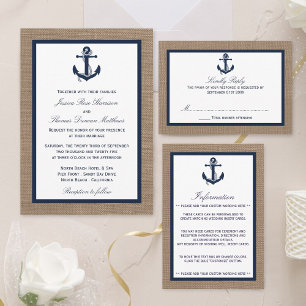 The Navy Anchor On Burlap Beach Wedding Collection Invitation