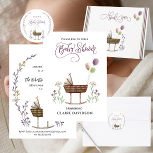 Wild Flowers and Balloon Baby Shower  Classic Round Sticker