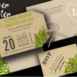 Mint and Burlap Succulent Modern Wedding Invitation