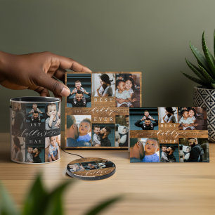 First Father's Day Rustic Woodgrain Photo Collage Mug