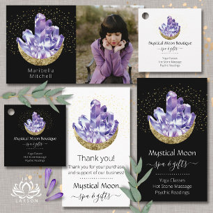 Amethyst Crystal Crescent Moon Customer Thank You Business Card