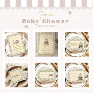 Green Watercolor Train Baby Shower Napkin