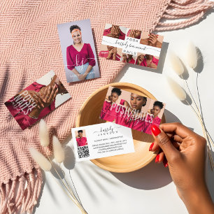 Minimal Elegant Photo Collage Calligraphy QR Code Business Card