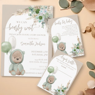 Bearly Wait Green Boho Bear Diaper Raffle Enclosure Card