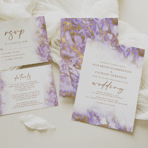 Elegant Marble Lavender Gold Wedding Invitation
