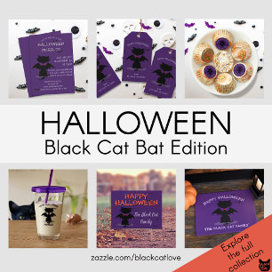 Cute Black Cat Bat Kids Halloween Party Purple Paper Cups