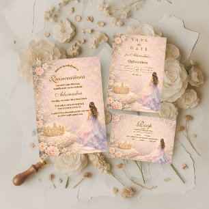 Golden Crown Fairytale Quinceañera Invitation