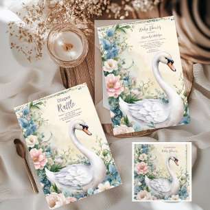 Elegant Floral Swan Blush Pink Baby Shower Napkin