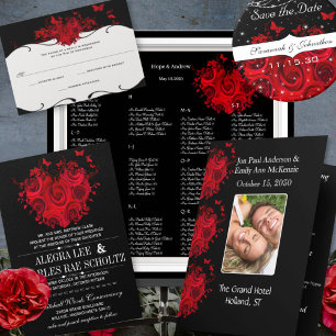 Red & Black Heart Roses Butterfly Weddings Invitation