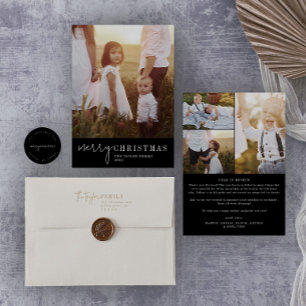 Modern Chic   Black Christmas Photo Year in Review Holiday Card