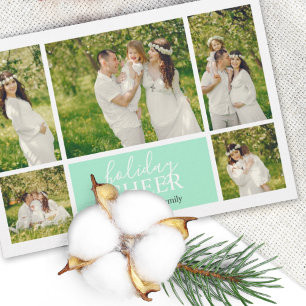 Holiday Cheer Mint Green Five Photo Postcard
