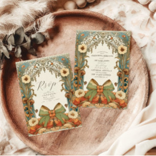 Unique Vintage Floral Art Nouveau Wedding  Invitation