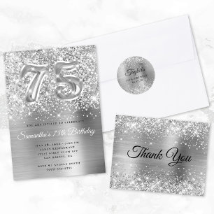Faux Silver Glitter and Foil 75th Birthday Square Sticker