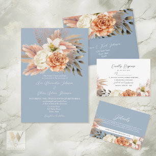 Dusty Blue and Peach Elopement Wedding Reception  Invitation