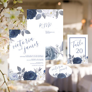 Summer Wedding Bright Blue Floral Return Address