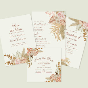 Boho Floral Pampas Grass Wedding Save the Date