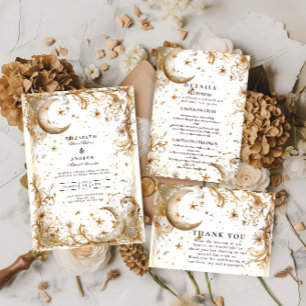 White Gold Celestial Moon & Stars Wedding Save The Date