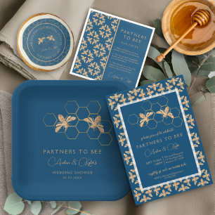 Indigo & Honeycomb Golden Bee Wedding Shower Paper Plate