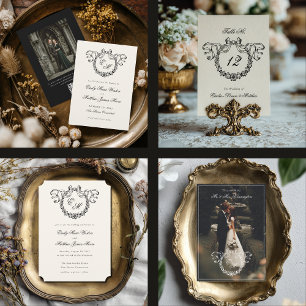 Vintage French Monogram Wreath Elegant Wedding Invitation