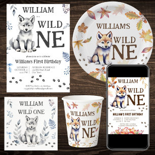 Cute wolf cub wild one woodlands birthday party napkin