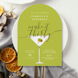 Make It Thirty White Martini 30th Birthday Party Invitation