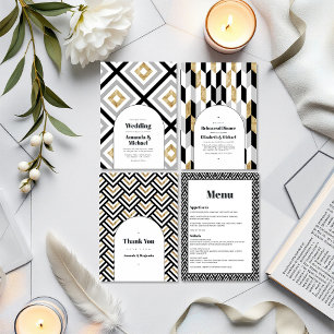 Modern Black and White Geometric Wedding Menu