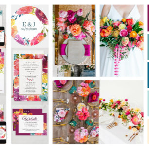 Bright Summer colourful turquoise floral Wedding I Invitation