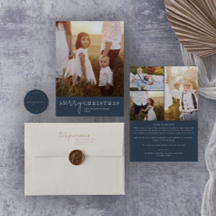 Modern Chic   Navy Christmas Photo Year in Review Holiday Card